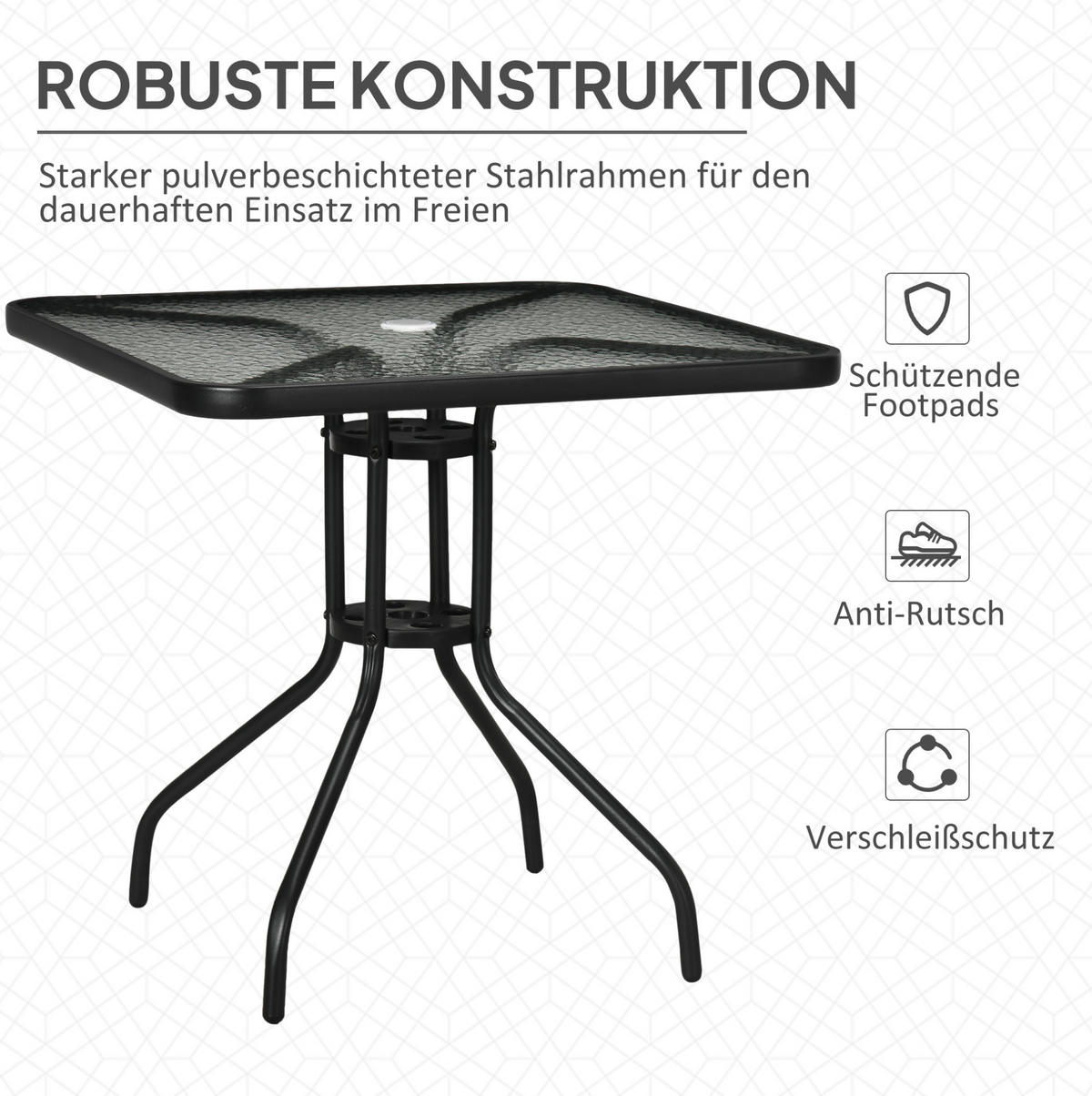 GARTENTISCH aus Metall 76x76x72 cm Schwarz mit Schirmloch - Naturfarben, Metall (76/76/72cm) - Modfu