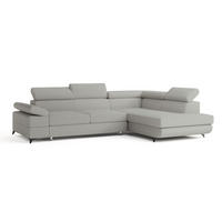 ECKSOFA FAVIEN R-S Hellgrau Boucle-Stoff mit Schlaffunktion - Hellgrau, Holz (257/190cm) - MASSENO