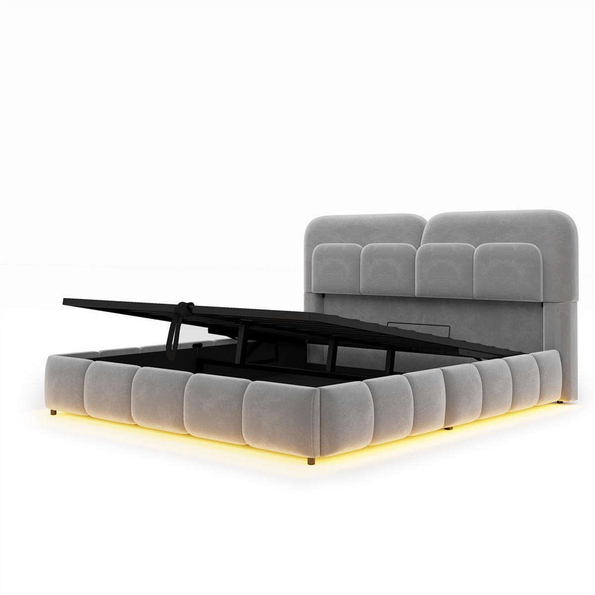 POLSTERBETT 140x200 cm mit LED Beleuchtung - hydraulischer Hebefunktion - Grau - Samt - ohne Matratze - Grau, Textil (140/200cm) - DELFA