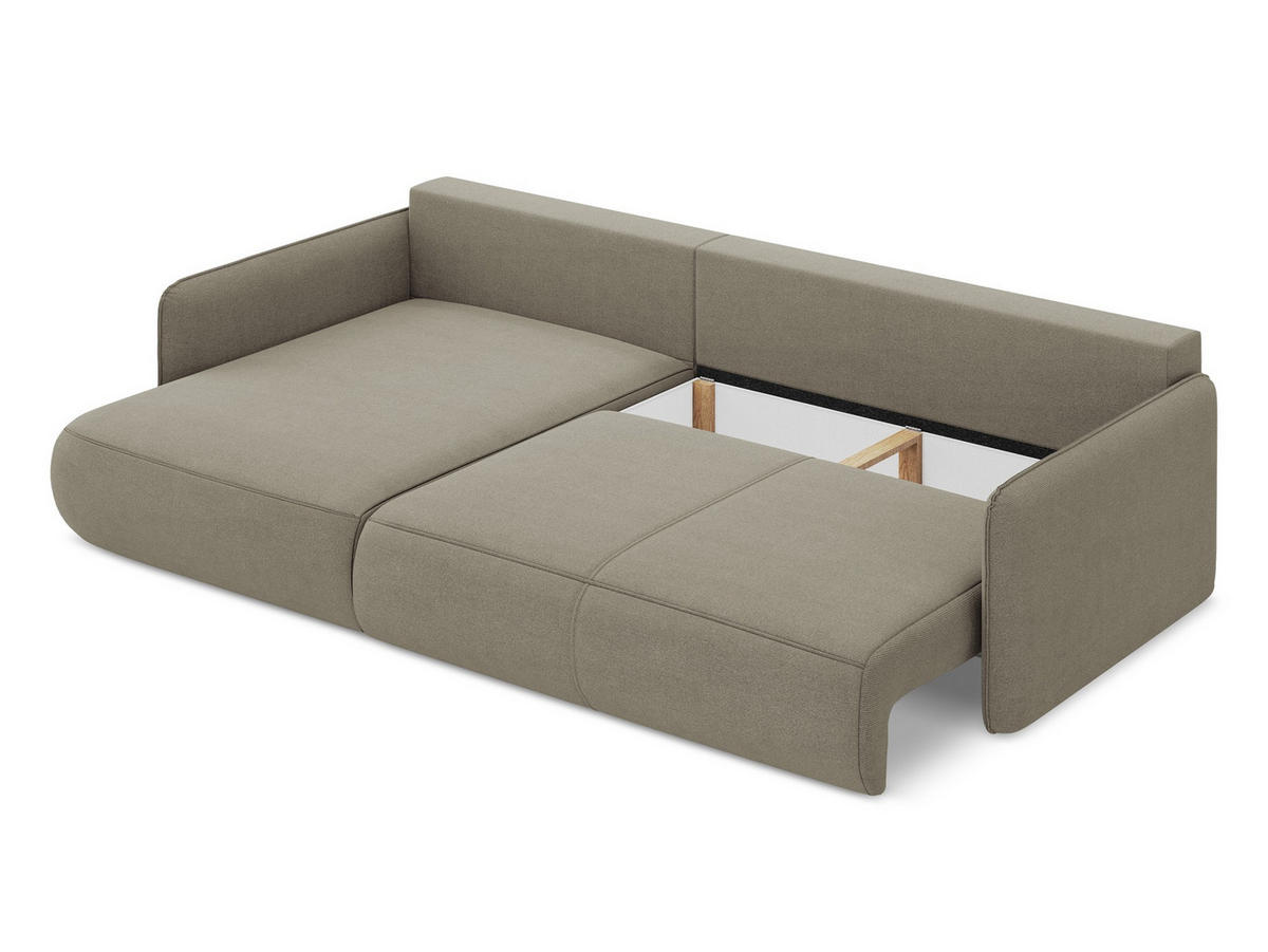 ECKSOFA mit Schlaffunktion Strukturstoff Stoff Beige - Beige/Schwarz, Kunststoff/Textil (148/240cm) - Makamii