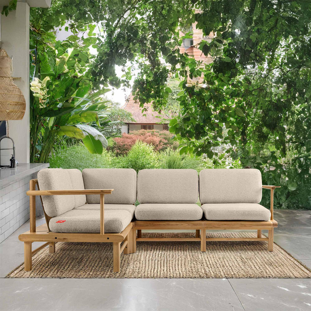 LOUNGESOFA ATREDA links - Creme, Holz/Textil (230/74/160cm) - KONSIMO®