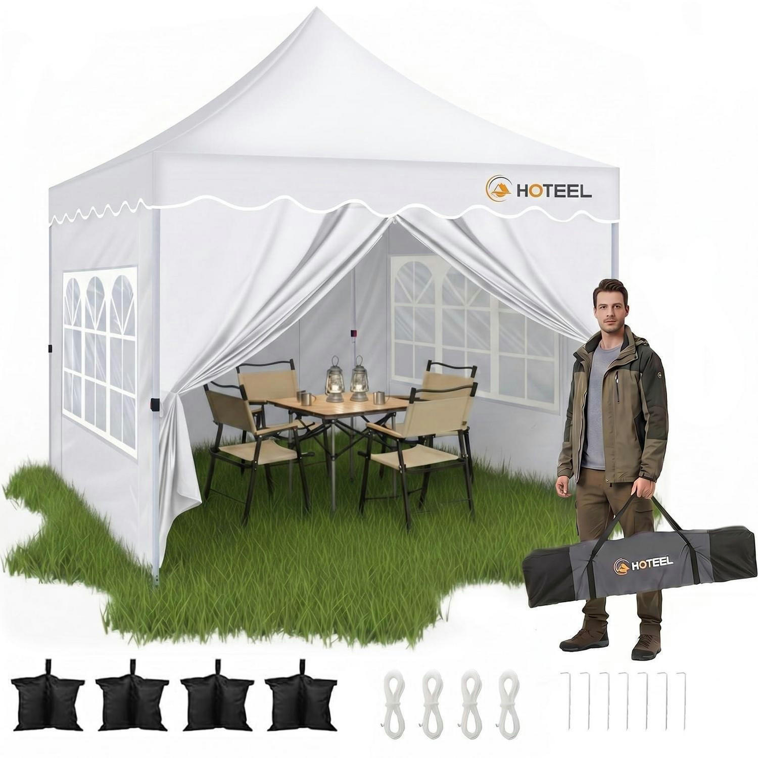 FALTPAVILLON 3x3m mit 4 Seitenteilen Weiß UV 50+ Wasserdicht - Weiß, Textil (22/26/118cm)