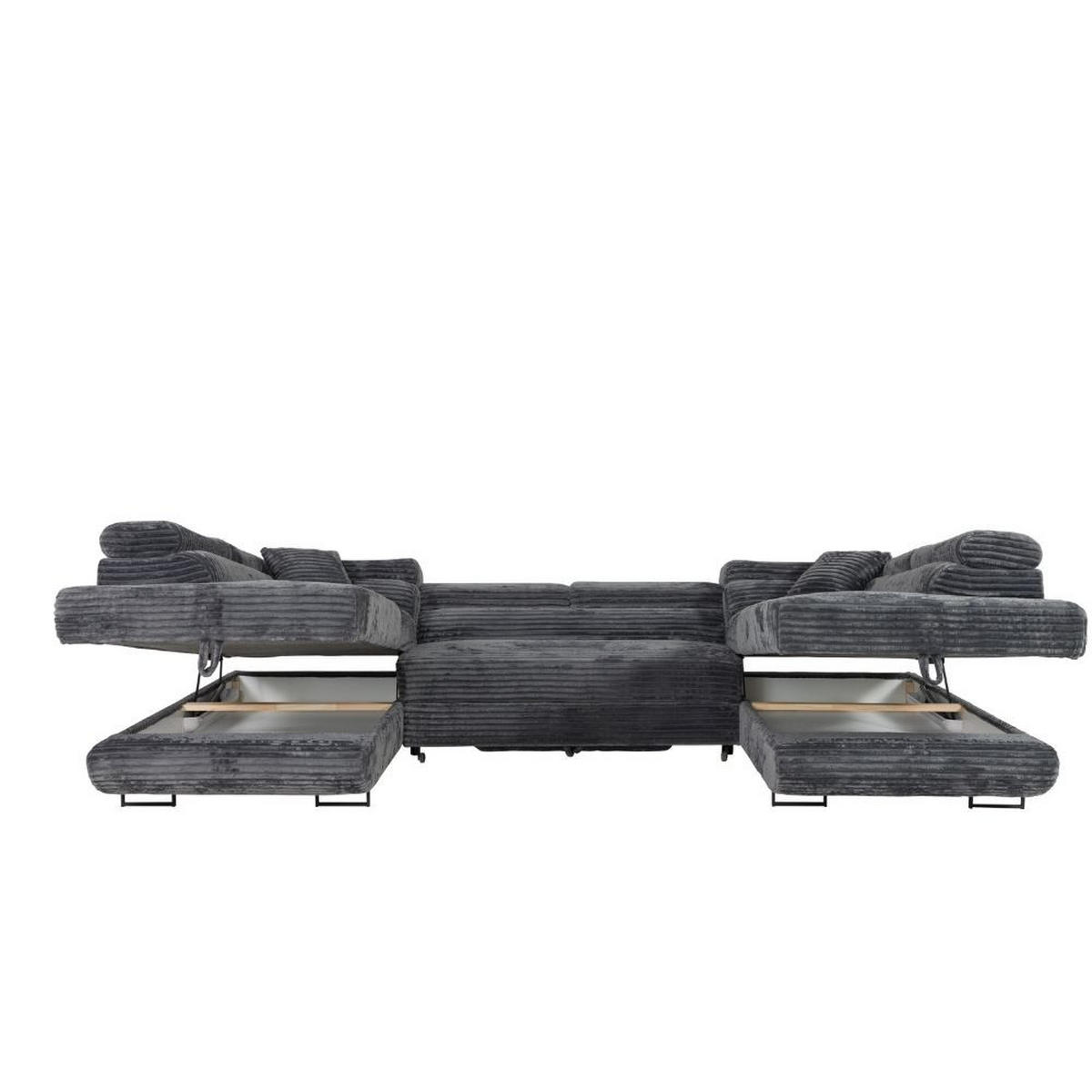 WOHNLANDSCHAFT Luis U mit Schlaffunktion und Bettkasten, 340 cm, Dunkelgrau - Dunkelgrau/Grau, Textil/Metall (340/88/205cm) - AN-Moebel 4u