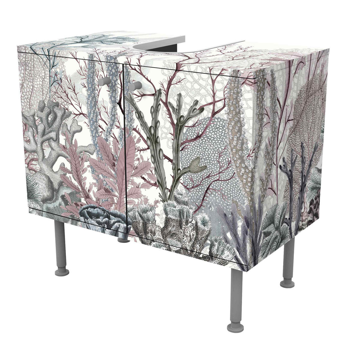 WASCHBECKENUNTERSCHRANK Magische Korallenpracht 60/55/35 cm - Violett, Holzwerkstoff (60/55/35cm) - Bilderwelten