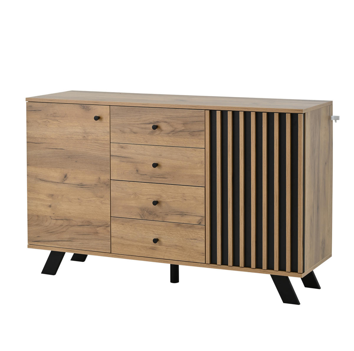 KOMODA 120/38/75 cm crna i prirodna od MDF-a s 4 ladice i 2 ormarića - crna, drvni materijal (120/75/38cm) - OKWISH