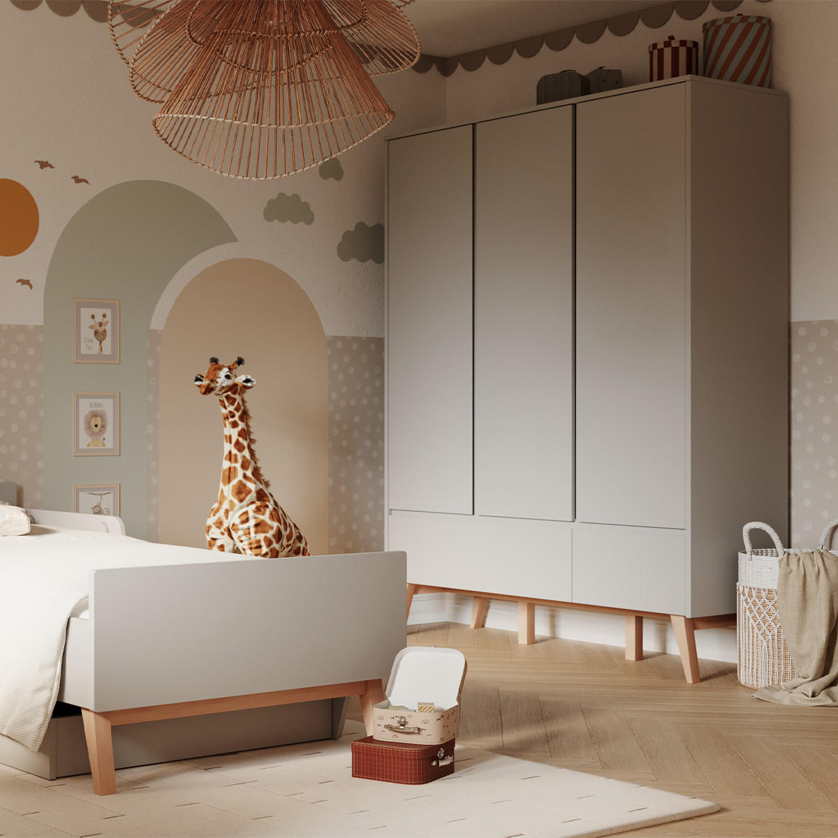 SKŘÍŇ 3DVEŘOVÁ Swing Šedá a dřevo - šedá, kompozitní dřevo (149/200/52cm) - Petits-meubles