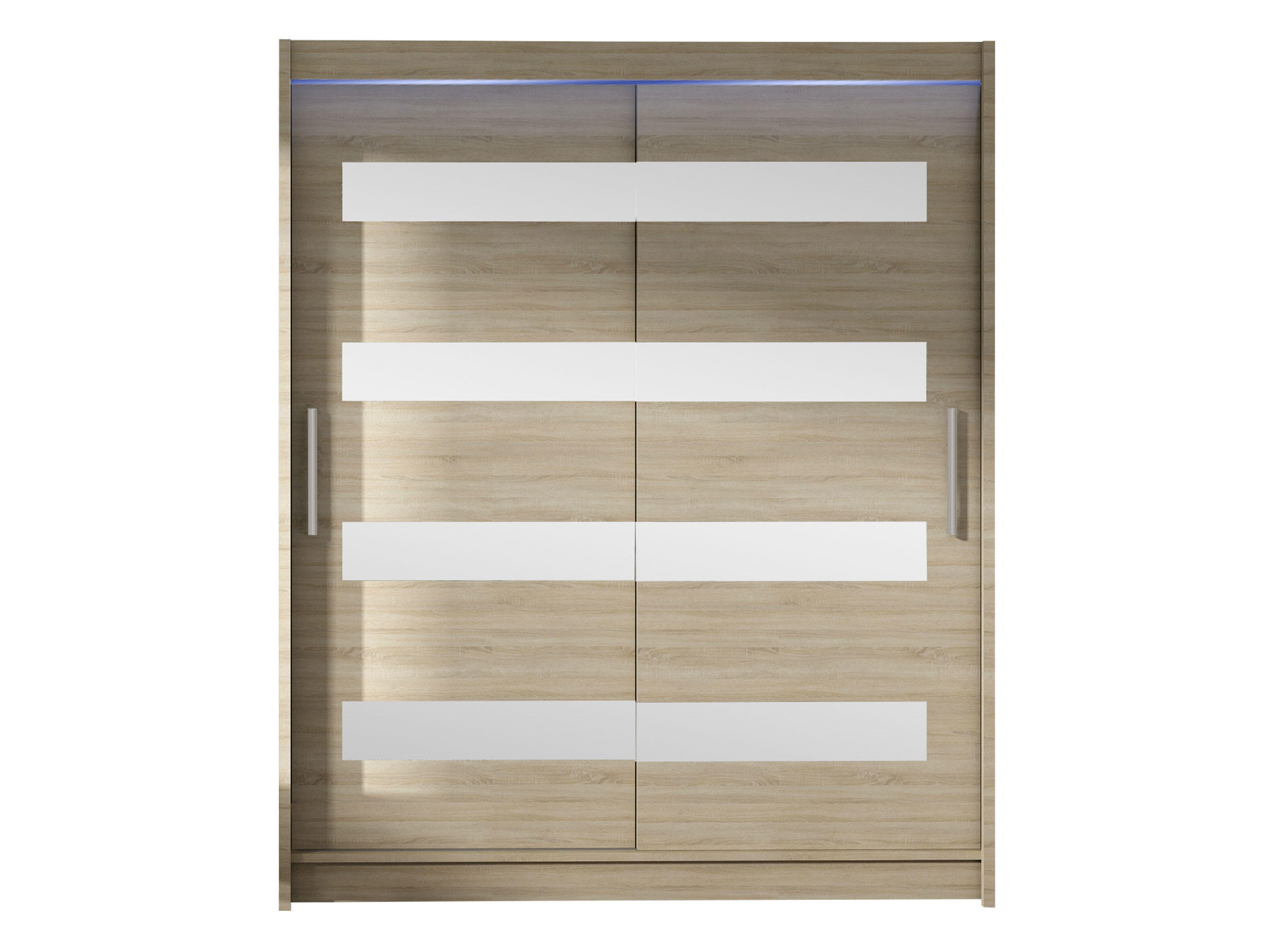 SCHWEBETÜRENSCHRANK Westa XIII, mit RGB LED Beleuchtung - Silberfarben/Sonoma Eiche, Holzwerkstoff/Metall (150/200/58cm) - MIRJAN24