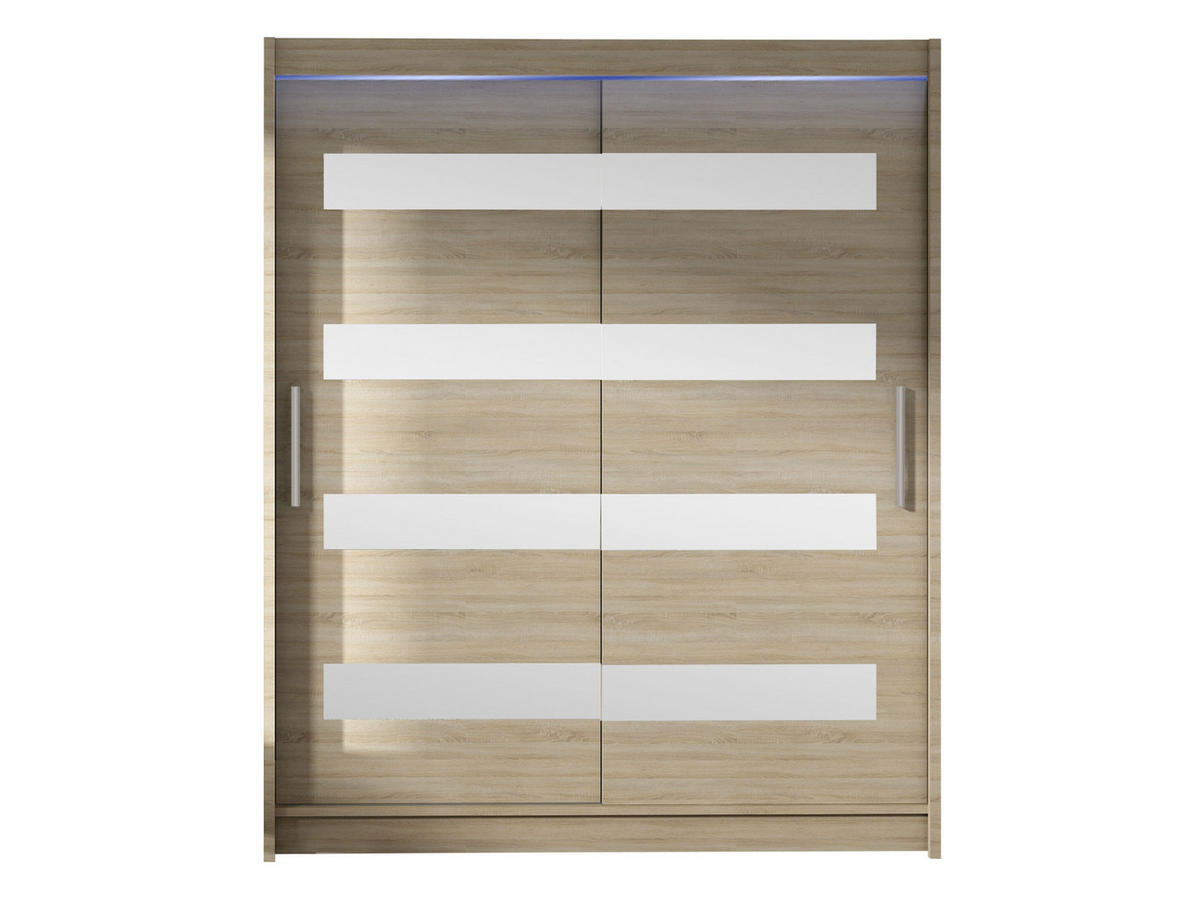 SCHWEBETÜRENSCHRANK Westa XIII, mit RGB LED Beleuchtung - Silberfarben/Sonoma Eiche, Holzwerkstoff/Metall (150/200/58cm) - MIRJAN24