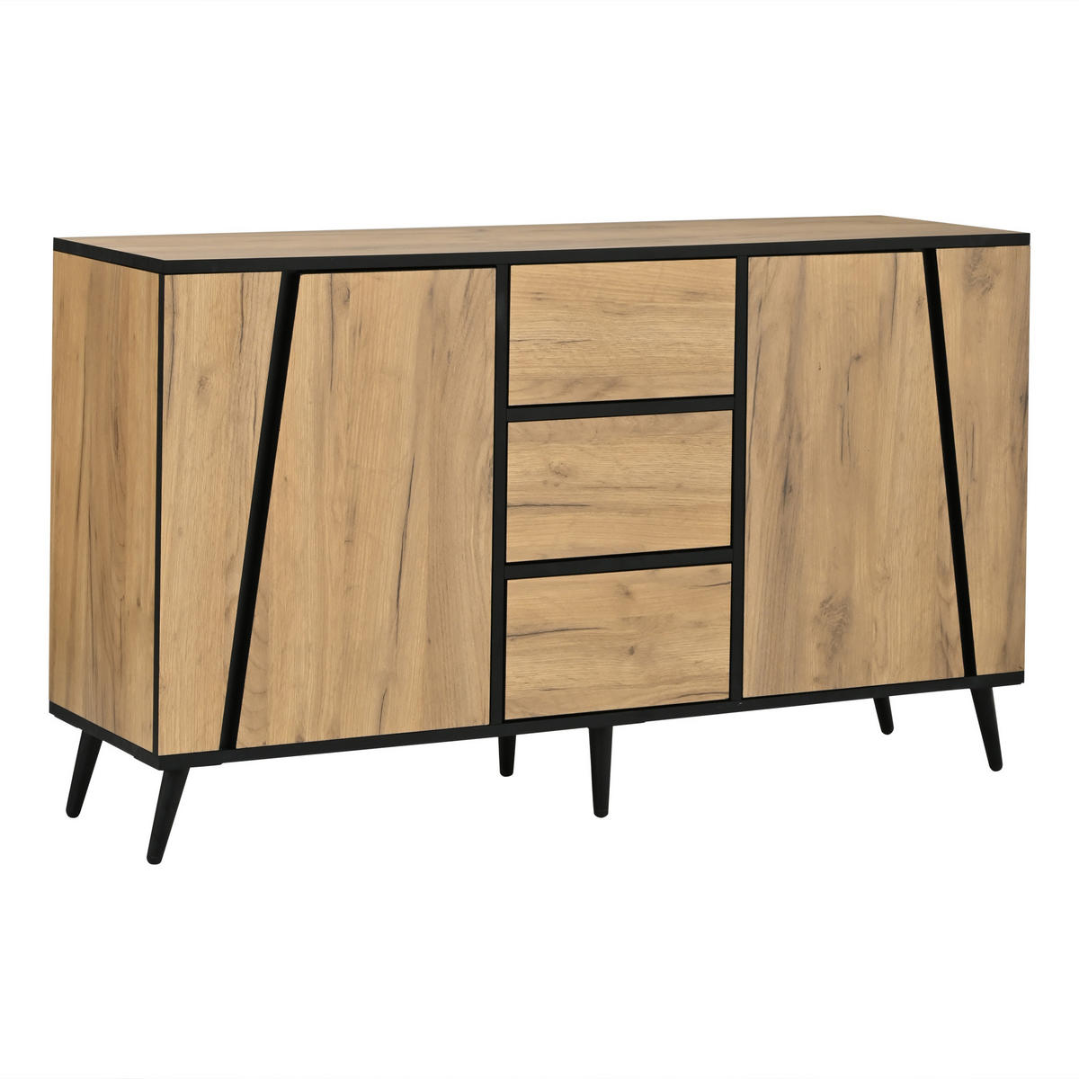 SIDEBOARD 120/40/70 cm mit 2 Türen, 3 Schubladen und verstellbaren Einlegeböden in Holzoptik-Schwarz - Schwarz/Naturfarben, Holzwerkstoff (120/70/40cm) - CHICFURN