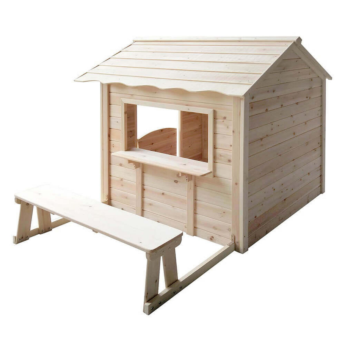 SPIELHAUS DER GROSSE PALAST - 106 x 111 cm Natur mit Bank - Naturfarben, Holz (118.2/132.5/111cm) - Home Deluxe