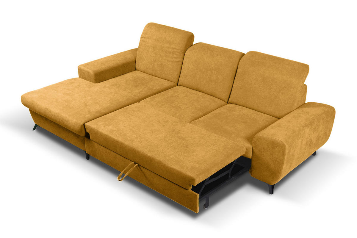 ECKSOFA LUCE L-S Gelb Plüsch-Stoff mit Schlaffunktion - Gelb, Holz (279/172cm) - MASSENO