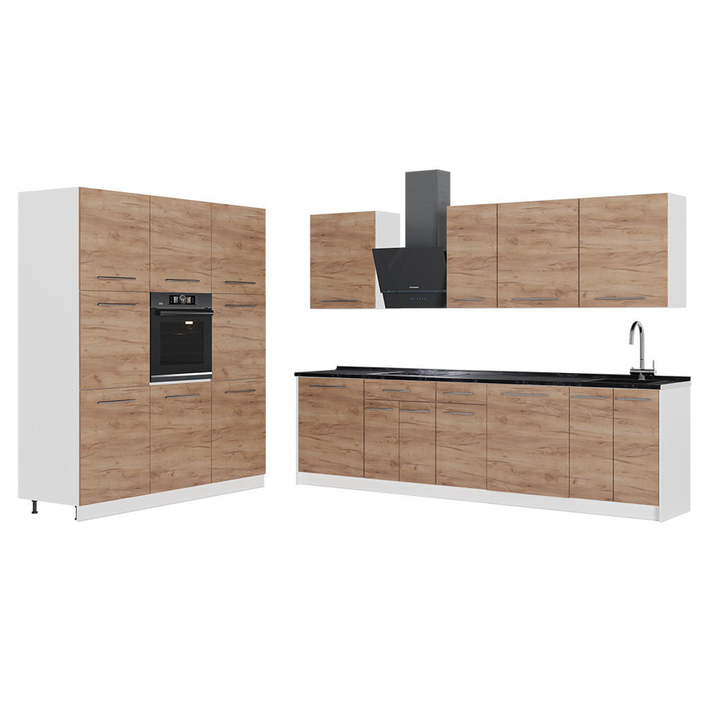 KÜCHENZEILE Fame-Line, Goldkraft Eiche/Weiß, 460 cm Arbeitsplatte Anthrazit - Eichefarben/Weiß, Holzwerkstoff (460/206.8/60cm) - Vicco