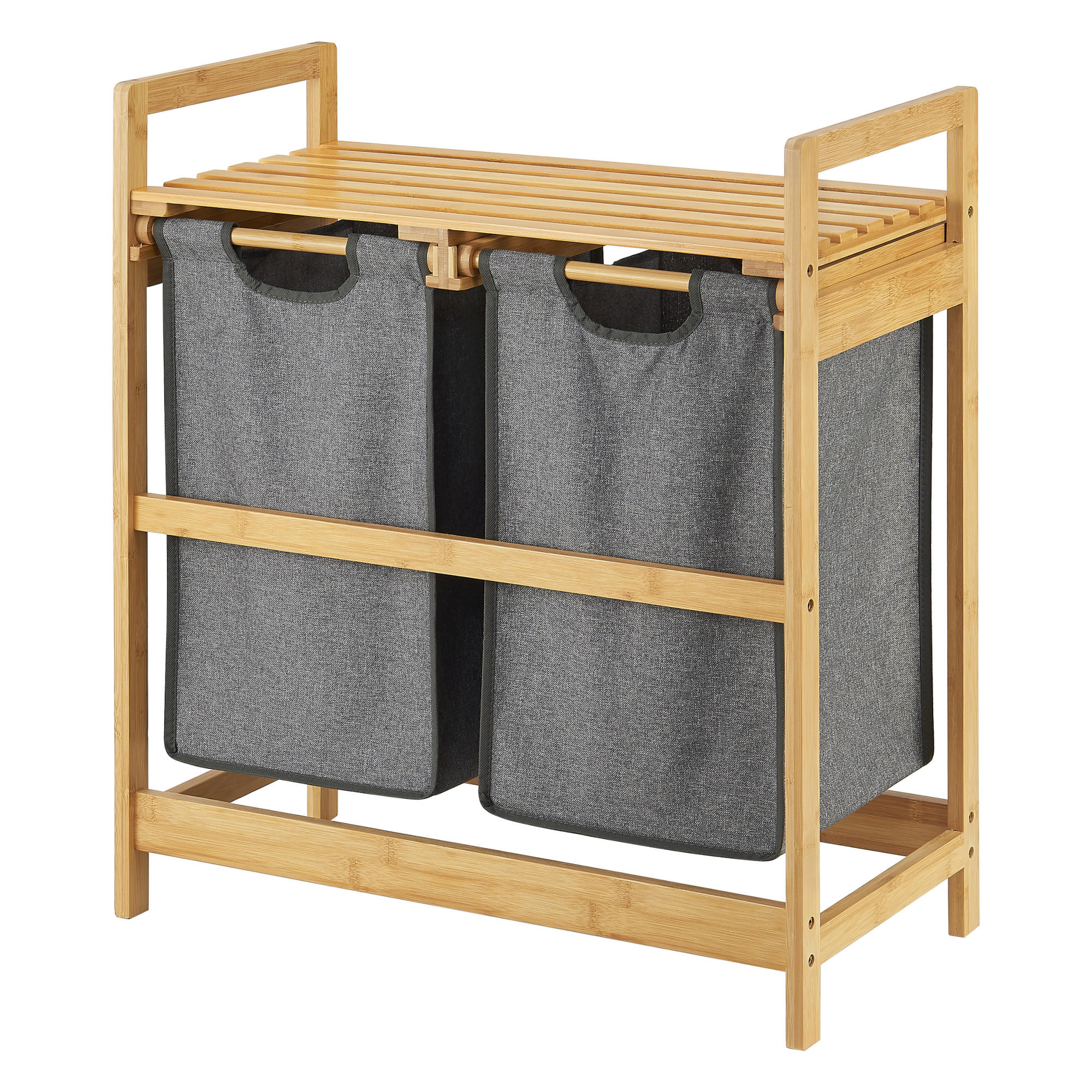 WÄSCHEREGAL Kärkölä - Naturfarben/Grau, Holz/Textil (63.5/73/33cm) - [en.casa]