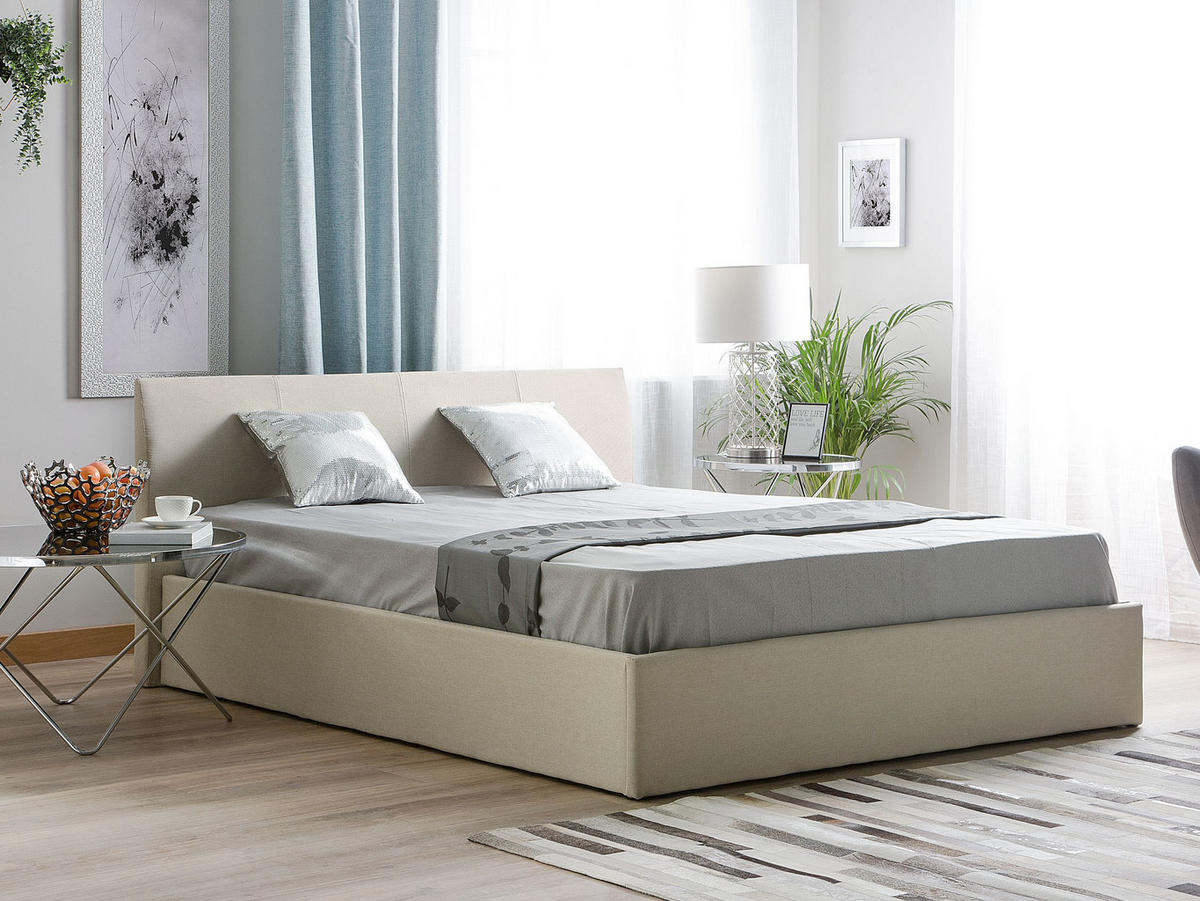 POLSTERBETT 160/200 cm Beige Orbey - Beige, Textil (160/200cm) - Beliani