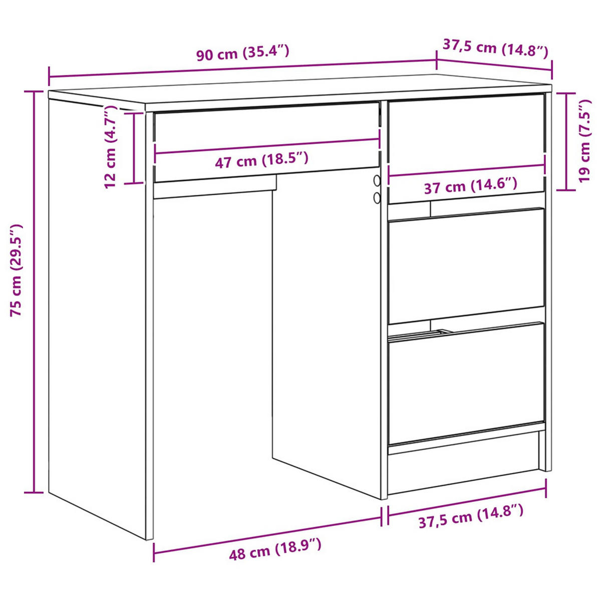 SCHREIBTISCH Mit Speicher Weiss 90/37,5/75 Cm Holzwerkstoff - Weiß, Holzwerkstoff (90/37.5/75cm) - vidaXL