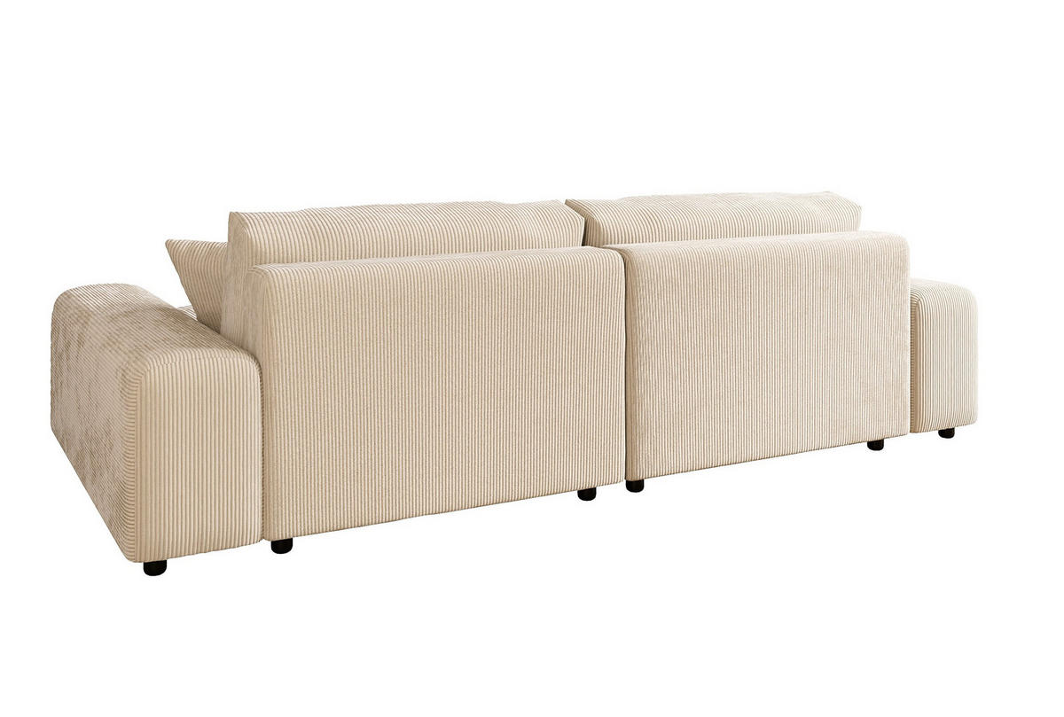 ECKSOFA mit Schlaffunktion, Bettkasten, Wellenunterfederung, seitenverkehrt montierbar B255/T165/H84 cm, Liegefl. 148x196 cm, Cord Beige / 21001 - Beige/Schwarz, Kunststoff/Textil (255/165cm) - luma-home