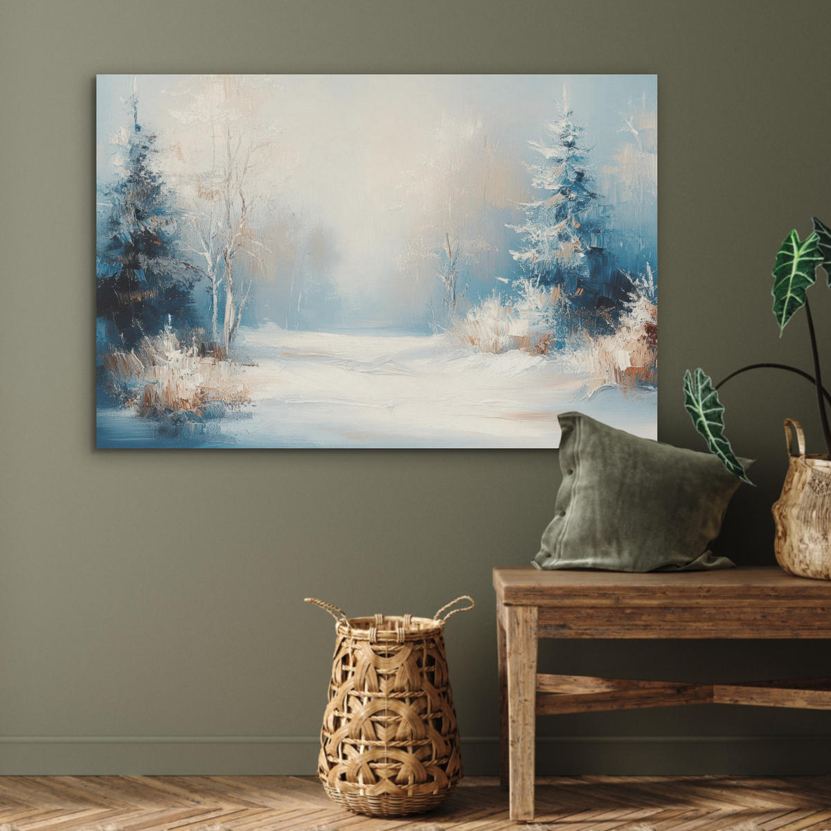 AKUSTIKPANEEL Wald - Winter - Natur - Abstrakt - Schnee 100x70 cm - Weiß, Textil (100/0.9/70cm) - MuchoWow