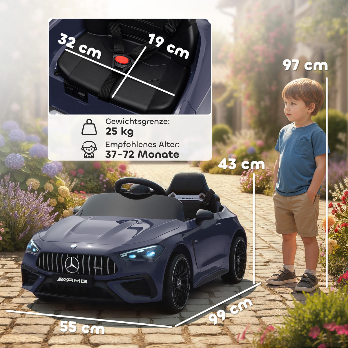 KINDERELEKTROAUTO Zachary Grau LED 99/55/43 cm - Grau, Kunststoff (43/99/55cm) - Jamb