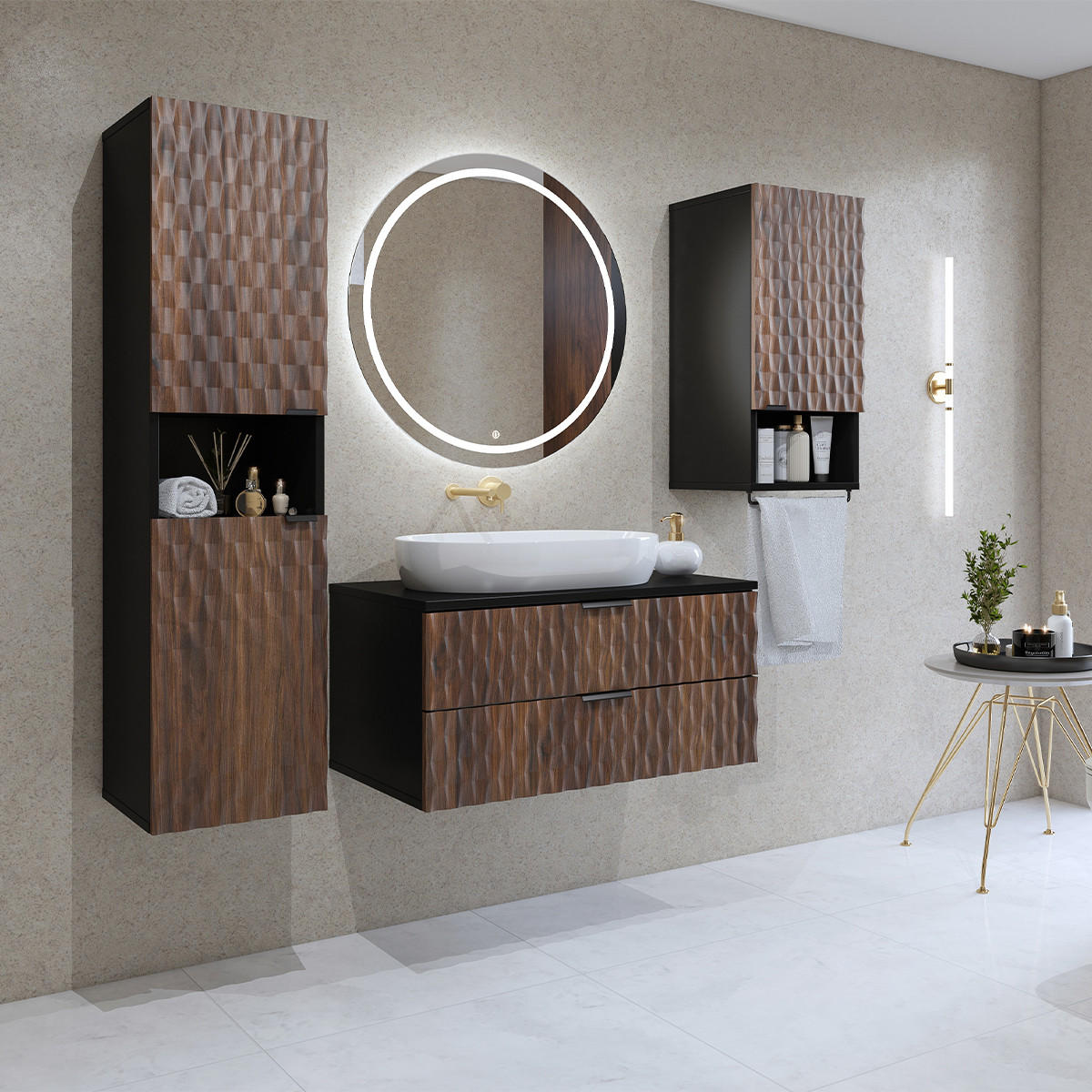 WASCHTISCHUNTERSCHRANK 81cm Nevia 2er-Set Holz und Schwarz - Schwarz, Holzwerkstoff (81/40/48cm) - Petits-meubles