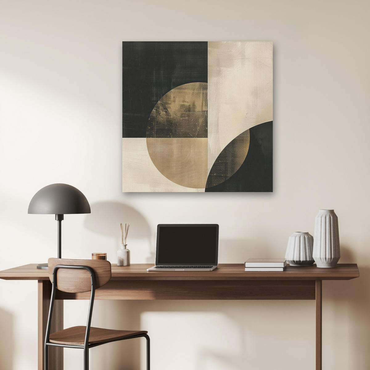 AKUSTIKBILD Abstrakt - Geometrische Formen - Schwarz - Gold Akustikpaneele 80x80 cm - Ecru, Kunststoff (80/80/0.9cm) - MuchoWow