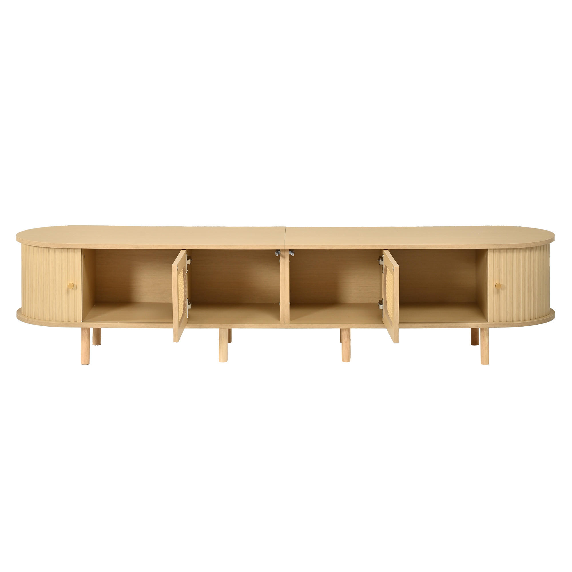 TV-SCHRANK 180/40/40 cm Helles Holz mit Rattan-Design und 4 Türen - Naturfarben, Holzwerkstoff (180/40/40cm) - Oxeza