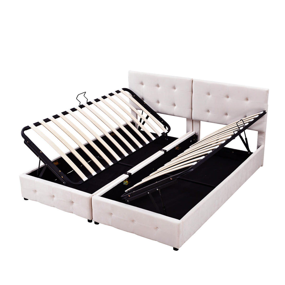 POLSTERBETT 180/200 cm hydraulisches Stauraumbett aus Samt in Beige - Beige, Textil (180/200cm) - OKWISH