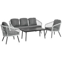 POLYRATTAN Gartenmöbel Set mit Sofa Kissen Aluminium Grau - Grau, Kunststoff - Outsunny