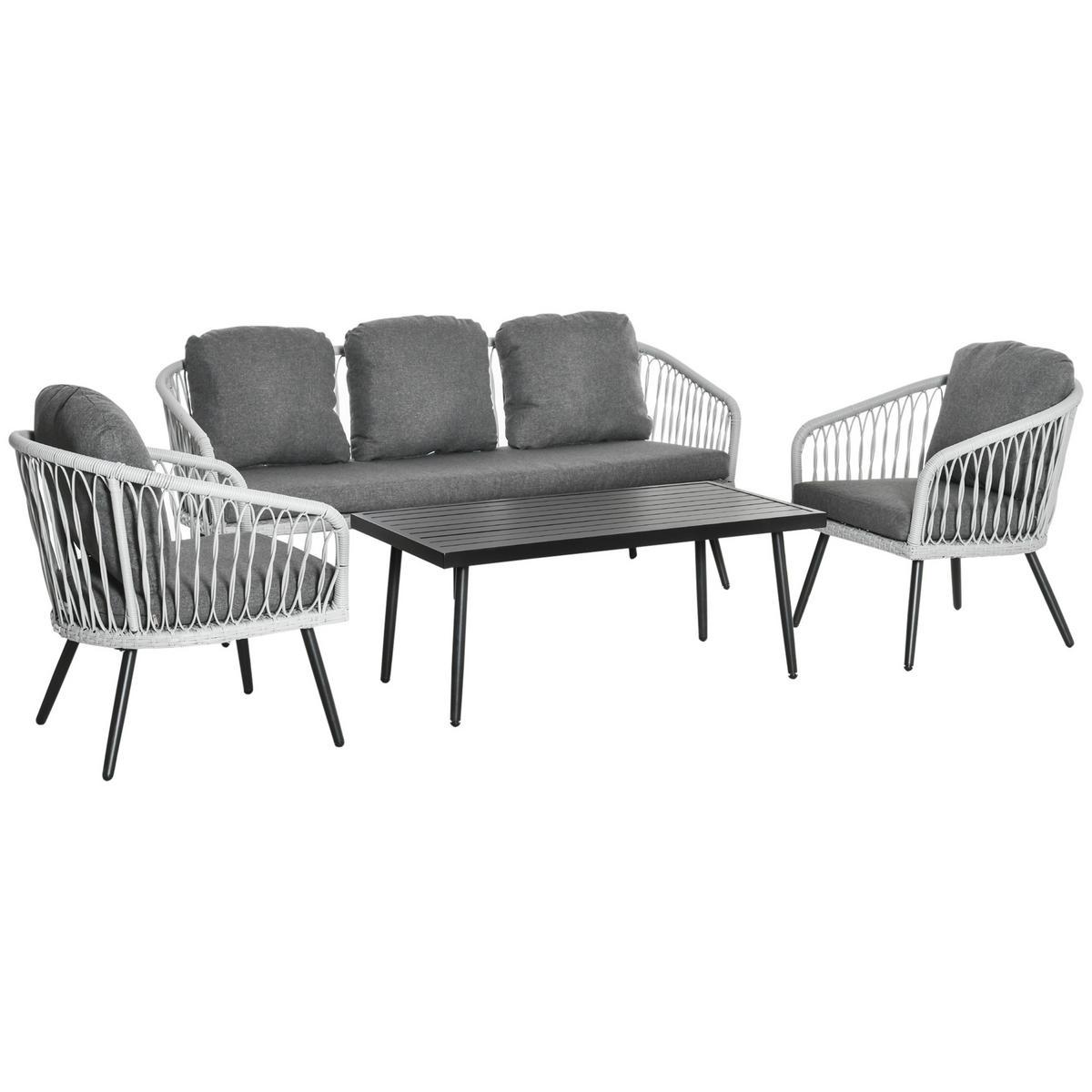 POLYRATTAN Gartenmöbel Set mit Sofa Kissen Aluminium Grau - Grau, Kunststoff - Outsunny