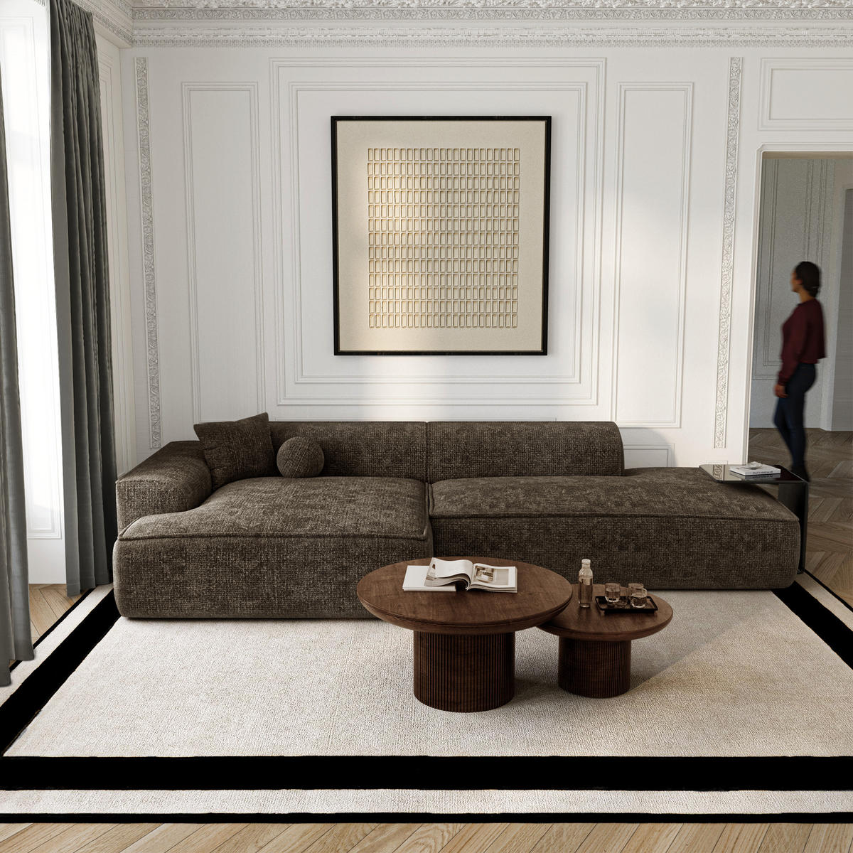 ECKSOFA (links) HANA Strick-Samt Espressobraun 300cm - Dunkelbraun/Braun, Textil (300/155cm) - Premium Interiors