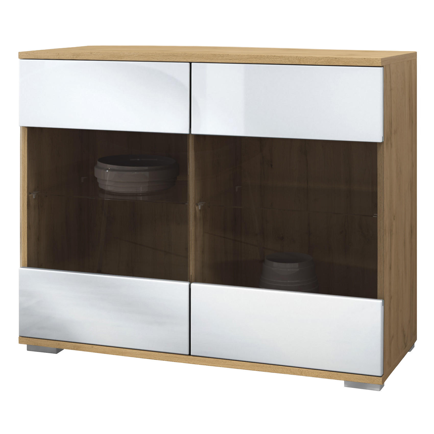 KOMMODE Bari Weiß Hochglanz - Weiß Hochglanz, Holzwerkstoff (92.5/75.5/35cm) - Vladon