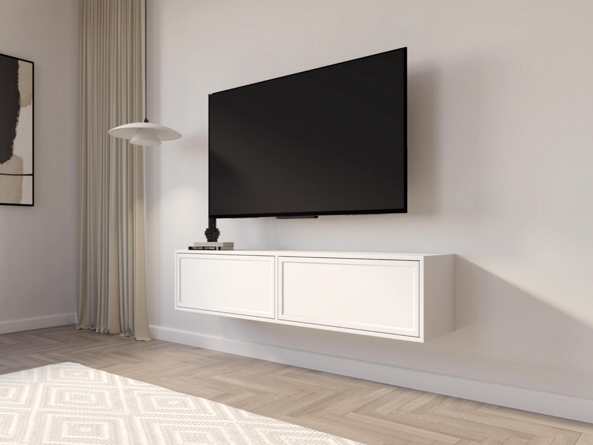 TV stolek Velveto zavěšené se dvěma klopami, Bílá, 140cm - bílá, kompozitní dřevo (140/30/30cm) - Selsey