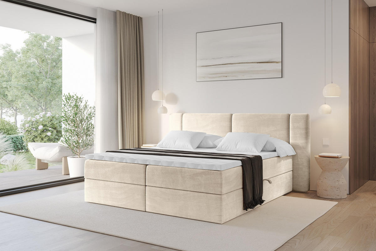 BOXBETT mit Matratze H3 - EVON - 140x200 cm Beige - Ecru, Holzwerkstoff (140/200cm) - ALTDECOR