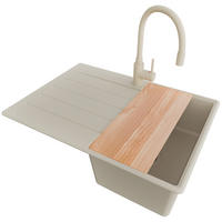 GRANITSPÜLE Kopenhagen, 2-er set Beige 70/50 cm 1 Becken + Küchenarmatur 38/14 cm + Ablauf-Set + Schneidebrett ab 40er Unterschrank - Beige, Kunststoff (70/20/50cm) - Primagran