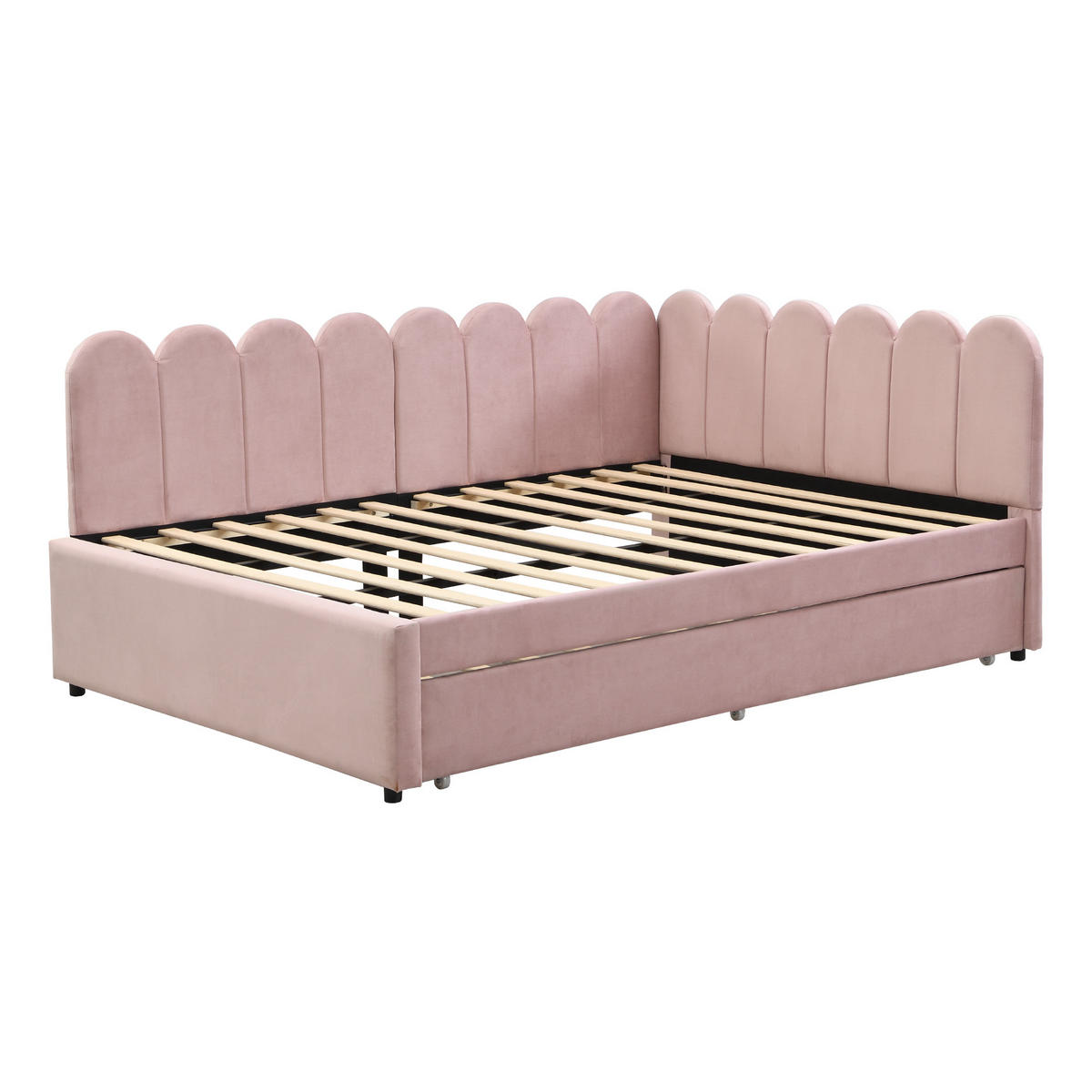 MULTIFUNKTIONSBETT mit Ausziehbett und blütenblattförmiger Rückenlehne Rosa 140/205/90 cm - Rosa, Leder (140/200cm) - OKWISH