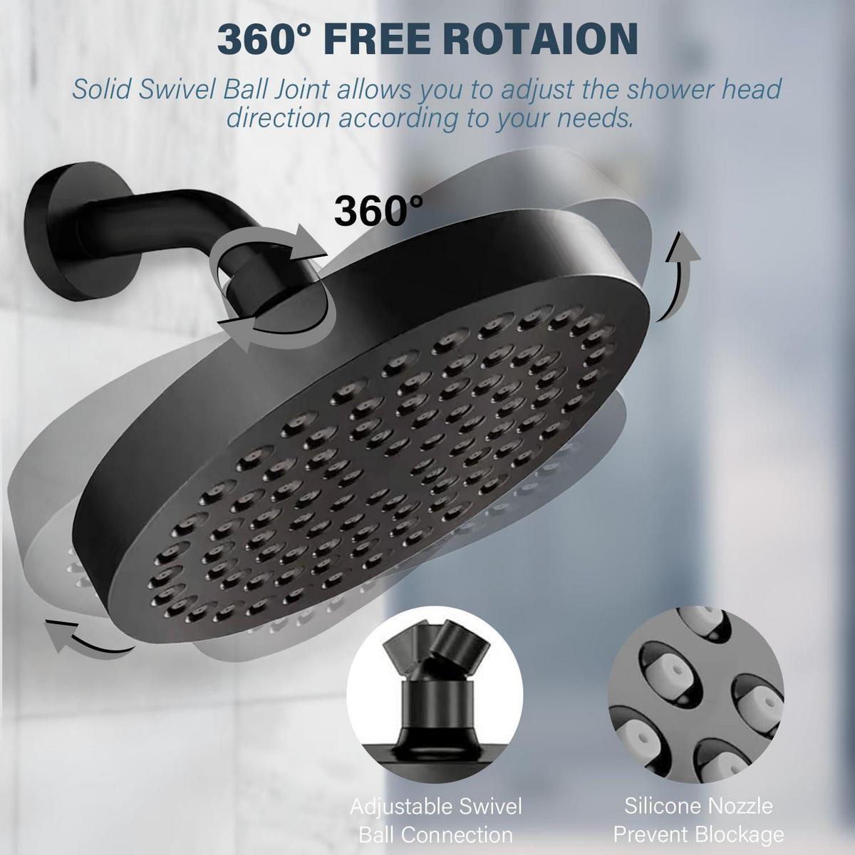 KOPFBRAUSE Regendusche Schwarz 6 Zoll - Schwarz, Kunststoff (15.2/12.7/15.2cm)