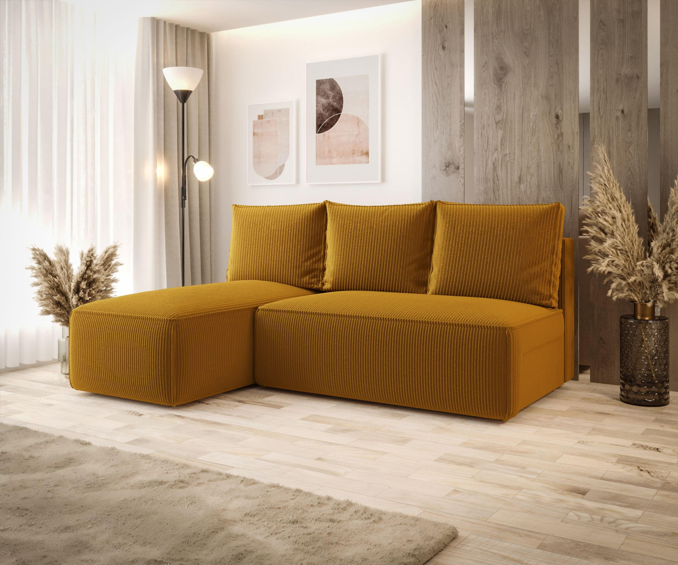 ECKSOFA mit Schlaffunktion SAVIO MINI Poso 01 Links - Currygelb, Textil (200/140cm) - Bedante