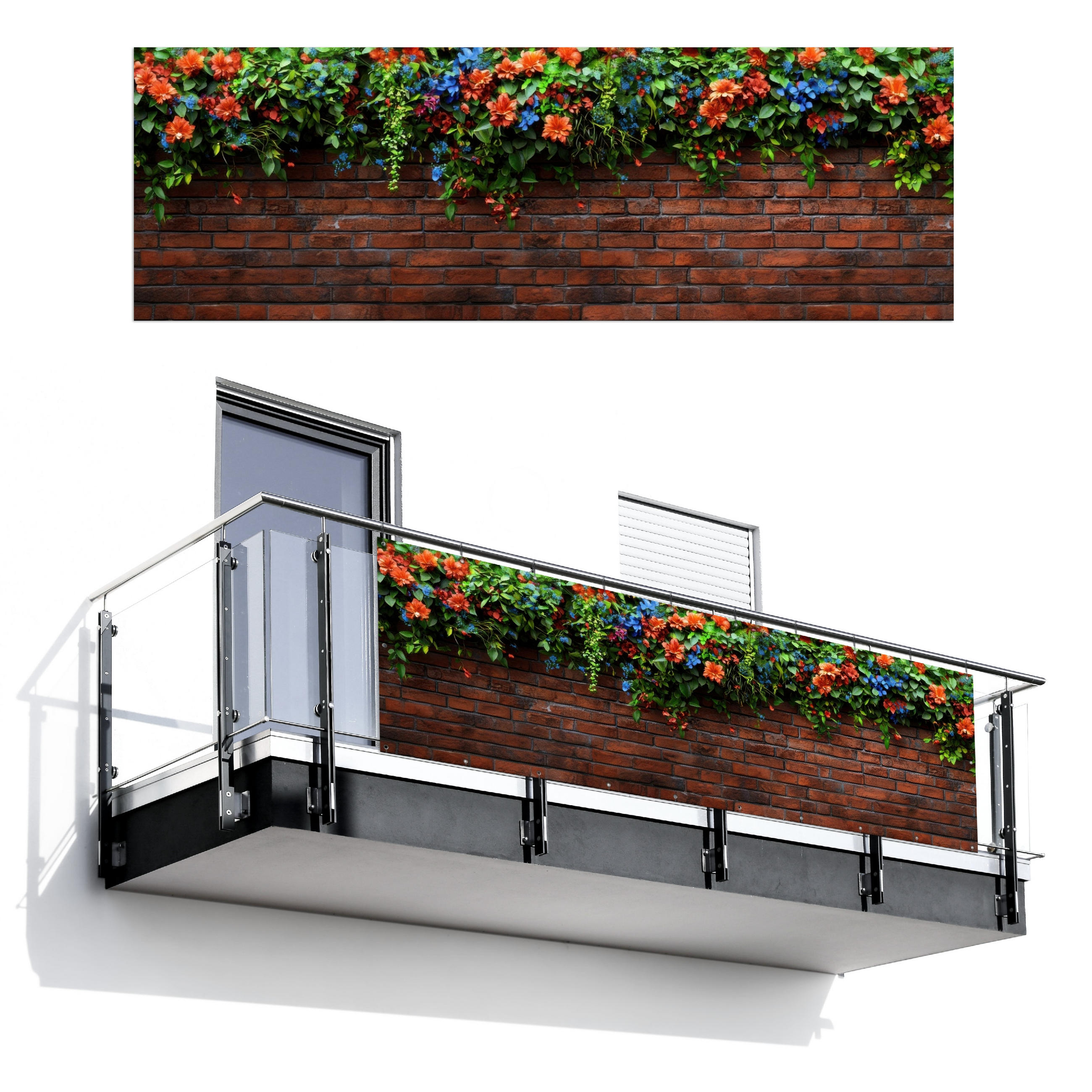 BALKON-SICHTSCHUTZ Blumen - Wand - Grün - Orange - Rotbraun, Kunststoff (300/100cm) - MuchoWow
