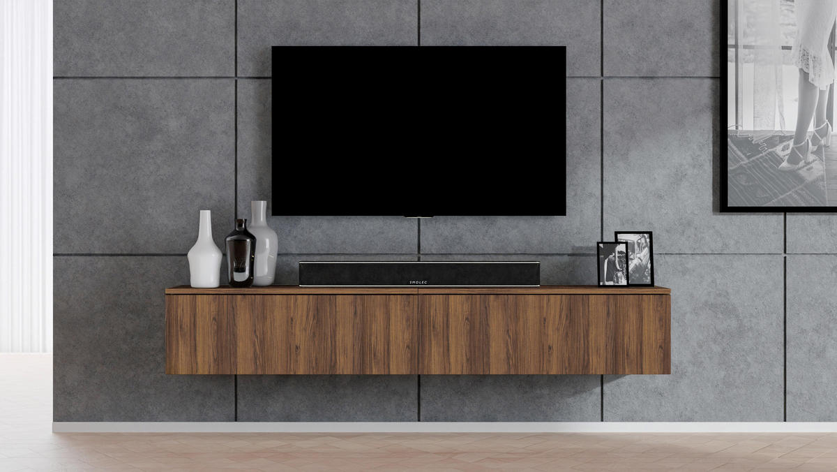 LOWBOARD Loriano 2x100 Nussbaum Warmia 200/34/32 cm – TV Schrank - Nussbaumfarben, Holzwerkstoff (200/34/32cm) - AX Living
