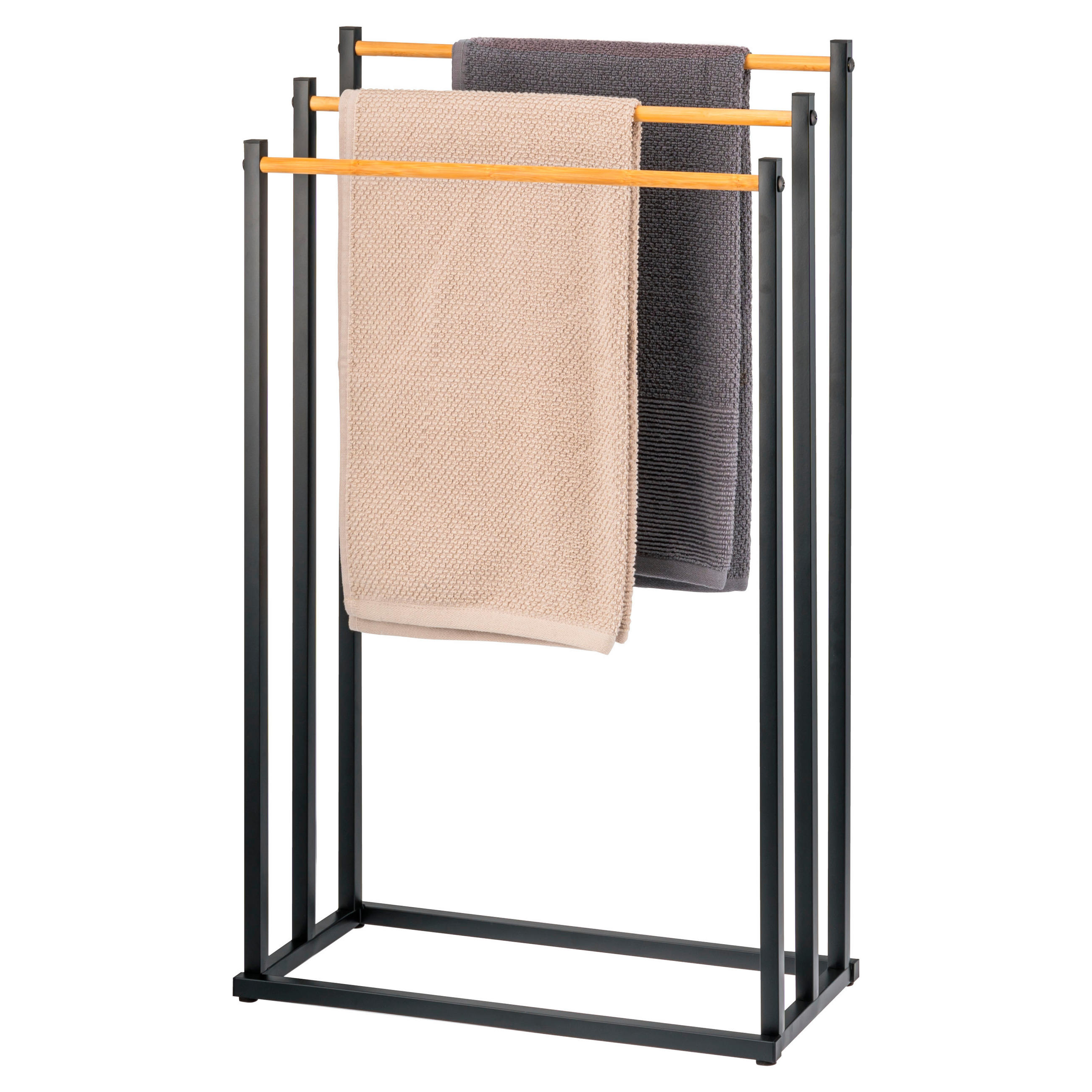 STAND-HANDTUCHHALTER, Bambus/Metall schwarz - Schwarz, Metall (45.5/76.5/22cm) - eluno
