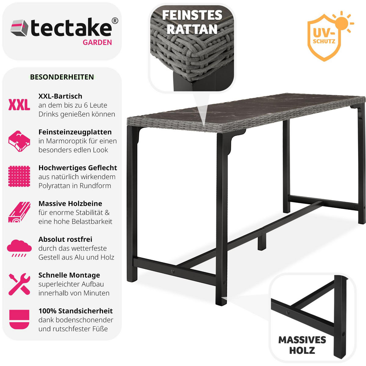 GARTENTISCH Lovas,161 x 64,5 x 99,5 cm,grau - Grau, Kunststoff (161/64.5/99.5cm) - tectake