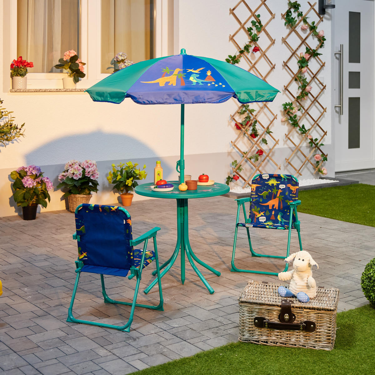 CAMPING-KINDERSITZGRUPPE - Türkis, Kunststoff/Textil - Relaxdays
