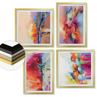 WANDBILDER 4er Set - 50x50 cm & 40x60 cm Goldrahmen - Farbenfrohe Abstraktionen der Form - Goldfarben, Kunststoff (50/50cm) - ArtPrintCave