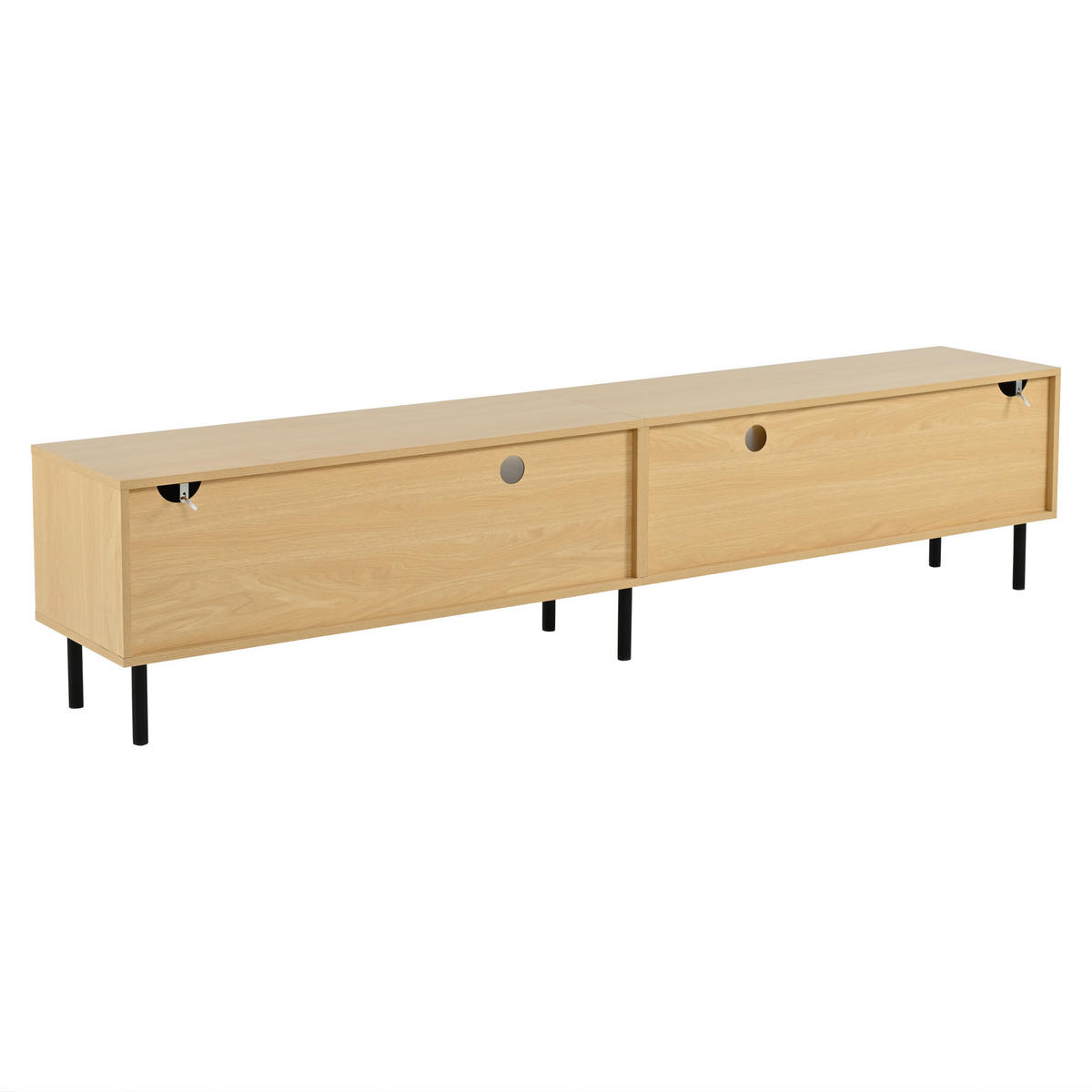 NÍZKÁ SKŘÍŇKA (LOWBOARD) dekor přírodního dřeva 200 cm pro 80palcovou TV, 3D dekor, 2 dvířka a 2 zásuvky - přírodní, kompozitní dřevo (200/44.5/35cm) - Urban Meuble