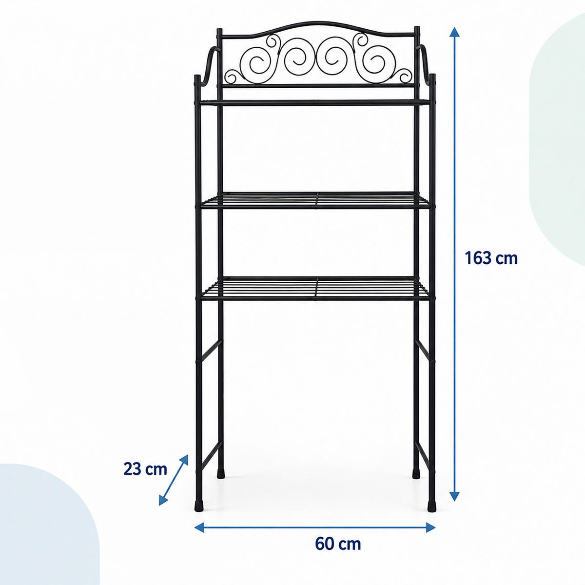 WASCHMASCHINENREGAL Schwarz Metall 3 Ablagen - Schwarz, Metall (60/163/23cm) - Relaxdays