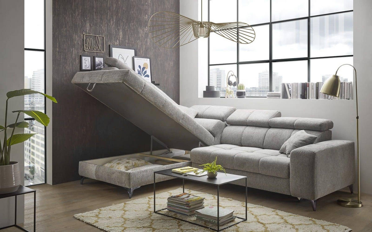 ECKSOFA mit elektrischer Wallaway-Funktion und vielseitigen Anpassungsmöglichkeiten - Taupe, Textil (282/198cm) - ed exciting design