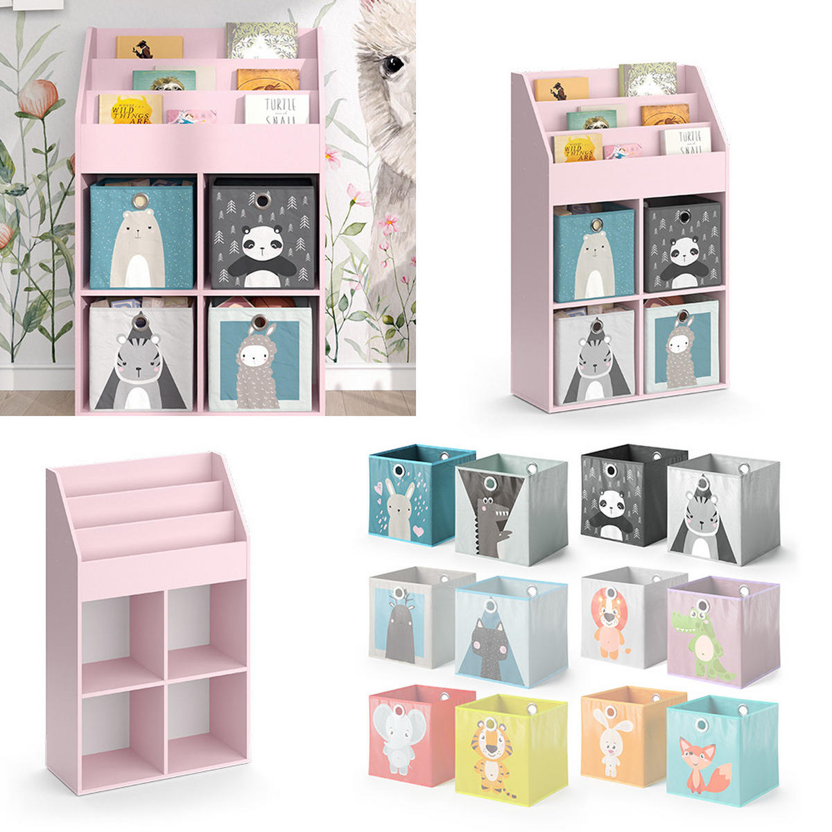 KINDERREGAL Luigi Rosa 72 x 114.2 cm mit 4 Faltboxen - Pink, Holzwerkstoff (72/114.2/31.2cm) - Vicco