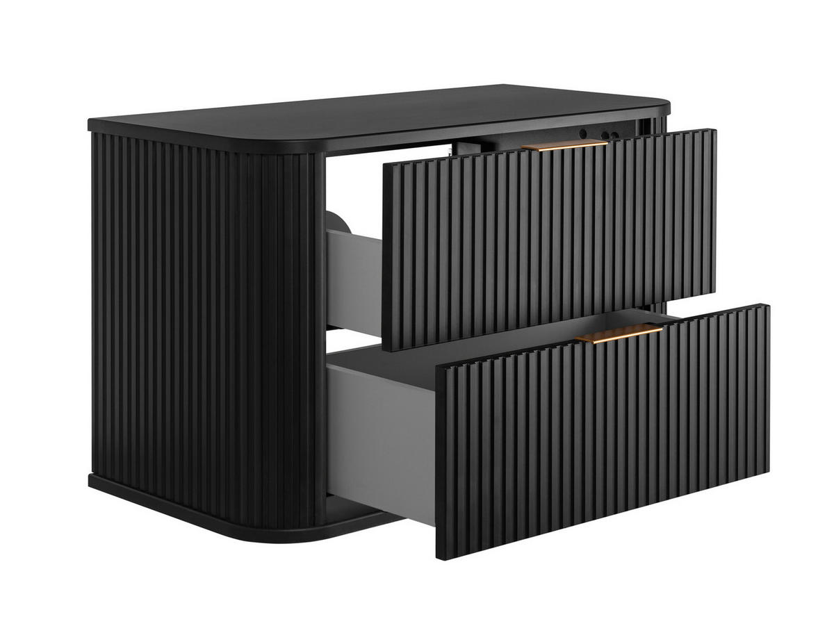 BADEZIMMERSCHRANK, Schwarz, 80,4 x 51,7 x 41,5 cm, Goldene Griffe - Goldfarben/Schwarz, Holzwerkstoff/Kunststoff (80.4/51.7/41.5cm) - 3XE LIVING