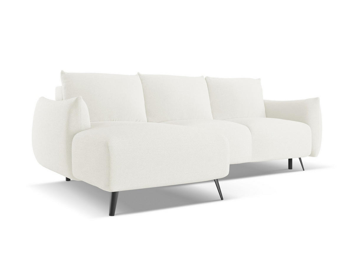 ECKSOFA mit Schlaffunktion Chenille Stoff Weiß - Schwarz/Weiß, Textil/Metall (162/242cm) - Makamii