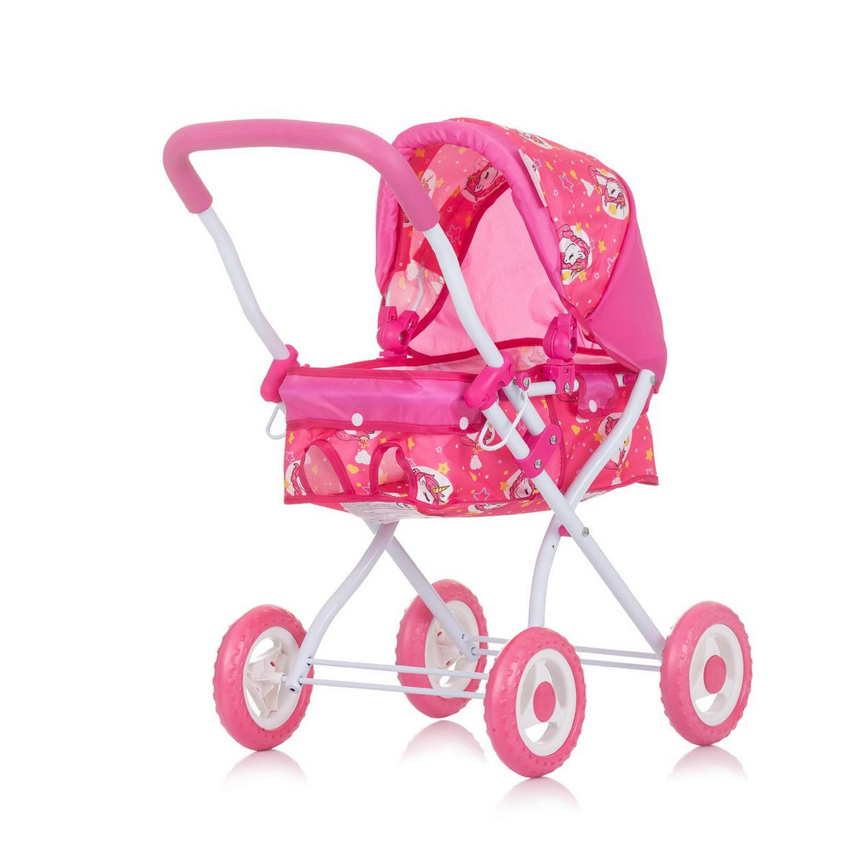 PUPPENWAGEN Emily pink Tasche, Sonnendach verstellbar, zusammenklappbar, 100% Polyester - Pink, Metall (34/58/60cm) - Chipolino