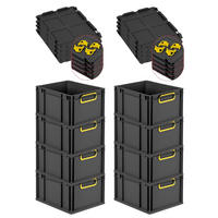 EUROBOX 8x NextGen Color mit Auflagedeckel 22x30x40 cm 20 Liter Schwarz Griffe gelb zu - Gelb/Schwarz, Kunststoff (30/22/40cm) - PROREGAL